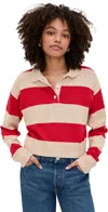 Le Jean Cotton Cashmere Polo Red Rugby Stripe