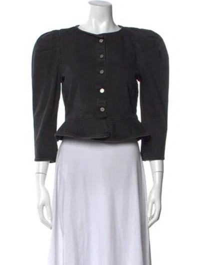 Pre-owned Le Jean Crew Neck Three-quarter Sleeve Button-up Top In Black