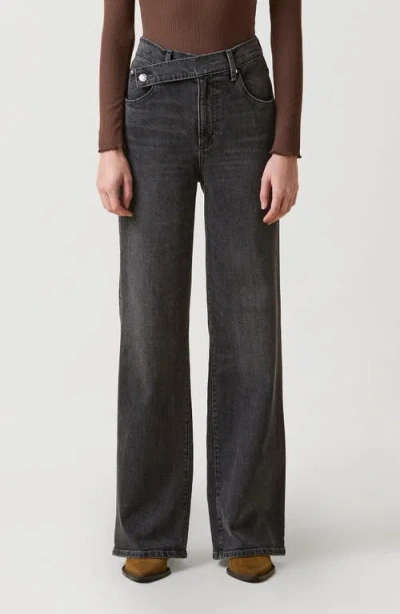 Le Jean Crossover High Waist Wide Leg Jeans In Black
