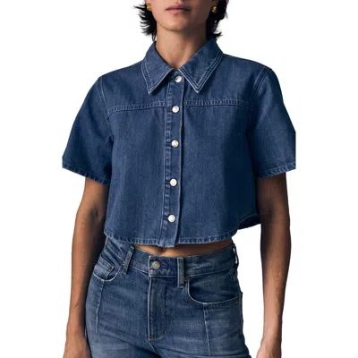 Le Jean Denim Crop Swing Shirt In Blue