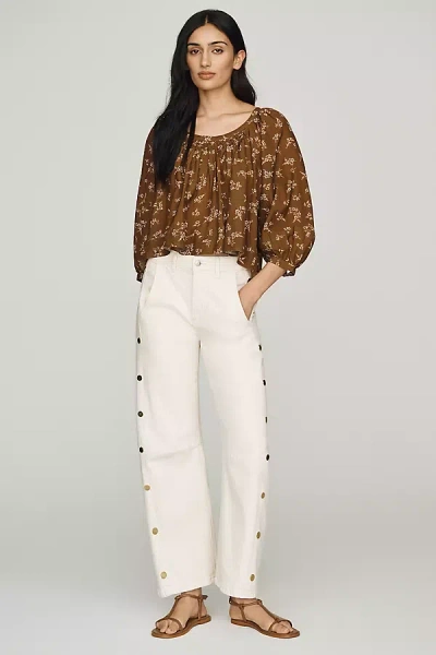 Le Jean Frankie Studded High Rise Barrel Jeans In White