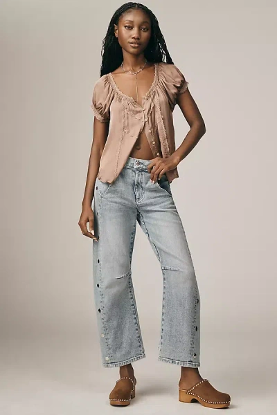 Le Jean Frankie Studded Mid-rise Barrel Jeans In Blue