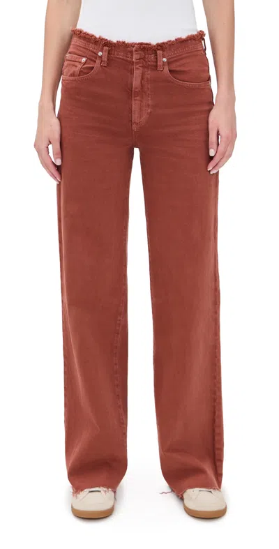 Le Jean Fray Waist Column Jeans Sandwashed Spice In Burgundy