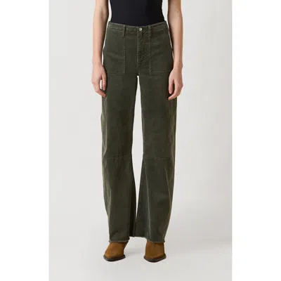 Le Jean Frayed Barrel Corduroy Utility Pants In Green