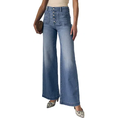 Le Jean Georgia Patch Pocket Wide Leg Jeans In Blue