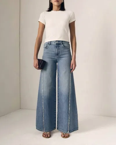Le Jean Joss Wide Leg Fray Outseam Jeans In Forget Me Not In Blue