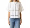 Le Jean Linen Button Down Eyelet Shirt In White In White