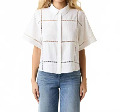 LE JEAN LINEN BUTTON DOWN EYELET SHIRT IN WHITE