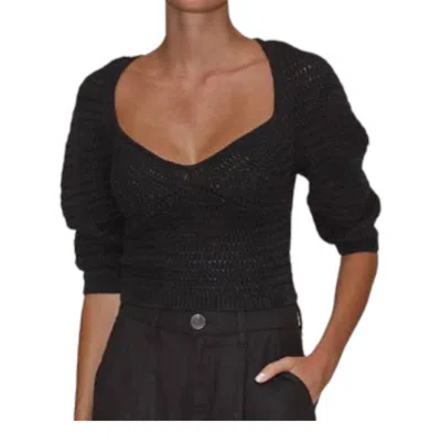 Le Jean Linen Crochet Top In Black