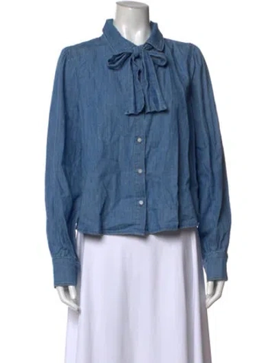 Pre-owned Le Jean Long Sleeve Blouse In Blue