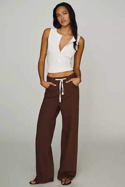 Le Jean Luna High-rise Wide-leg Drawstring Jeans In Brown