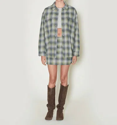 Le Jean Mimi Button Down Shirt In Olive Plaid In Beige