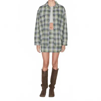Le Jean Mimi Overshirt In Olive Plaid In Multi