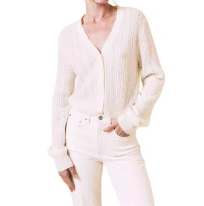 Le Jean Pearl Embellished Cardigan In Ivory In White