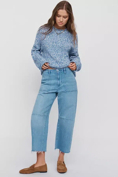 Le Jean Petite Mid Rise Barrel Leg Utility Jeans In Blue
