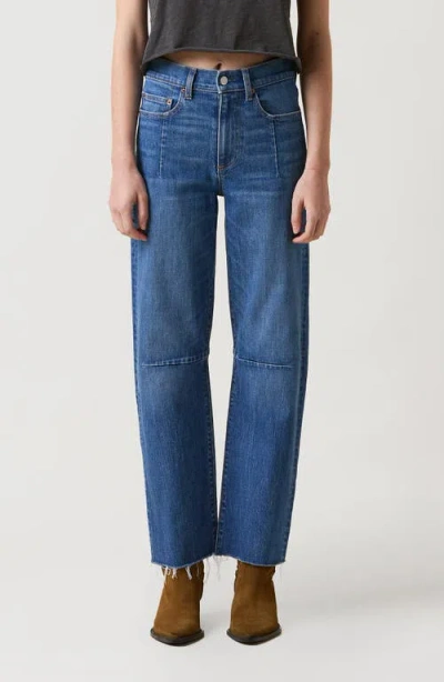 Le Jean Pixie Raw Hem Barrel Jeans In Blue