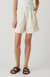 Le Jean Pleated Denim Trouser Shorts In Bone