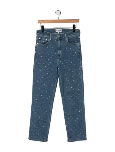 Pre-owned Le Jean Polka Dot Print Straight Leg Pants In Blue