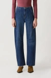 Le Jean Raw Hem High Waist Barrel Jeans In Blue