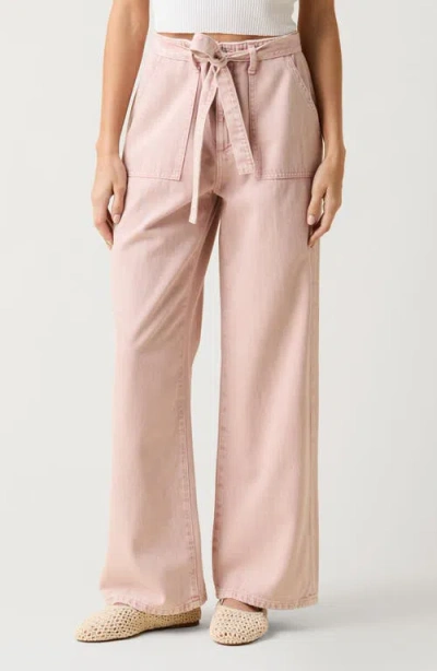 Le Jean Rory Relaxed Tie Waist Wide Leg Jeans In Pink