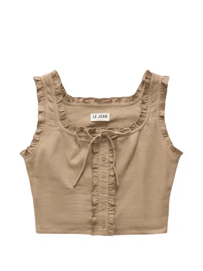 Le Jean Ruffled-trim Linen Crop Top In Neutrals