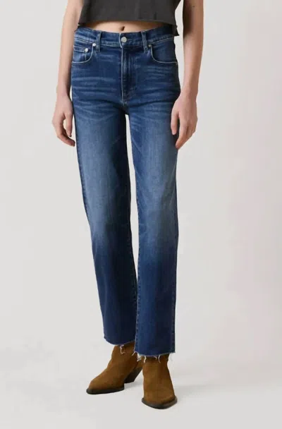 Le Jean Sabine Straight Ankle High Rise Jeans In Drop In The Ocean In Blue