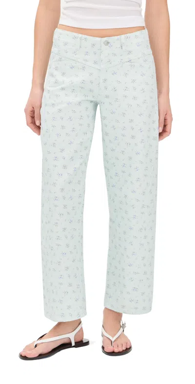 Le Jean Selena Crop Jeans Minty Floral In Blue