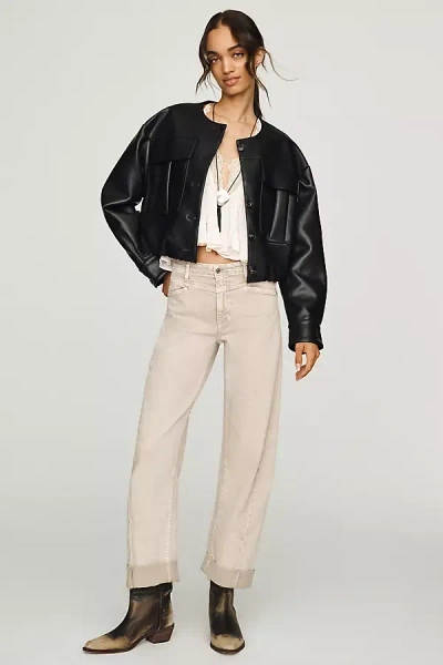 Le Jean Selena Mid-rise Cropped Cuffed Barrel Jeans In Beige
