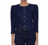 Le Jean Sienna Puff Sleeved Boxy Jacket In Blue