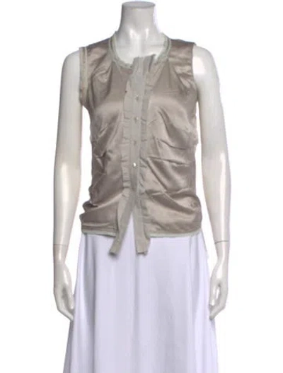 Pre-owned Le Jean Silk Crew Neck Button-up Top In Neutral