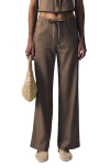 Le Jean Simone Linen Drawstring Pants In Brown