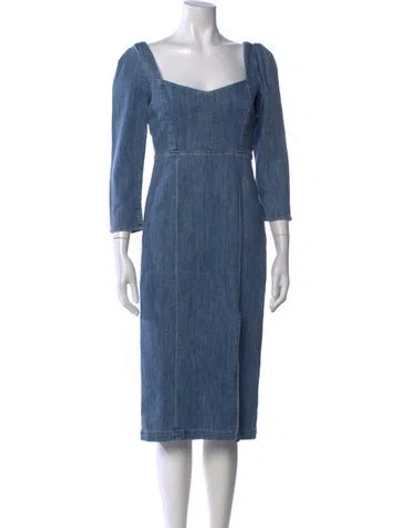 Pre-owned Le Jean Square Neckline Midi Length Dress In Blue