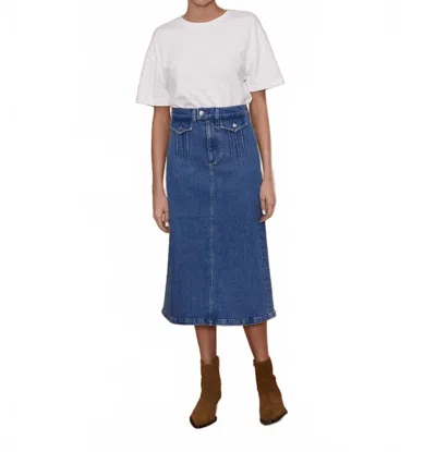 Le Jean Stardust Denim Midi Skirt In Marina In Blue