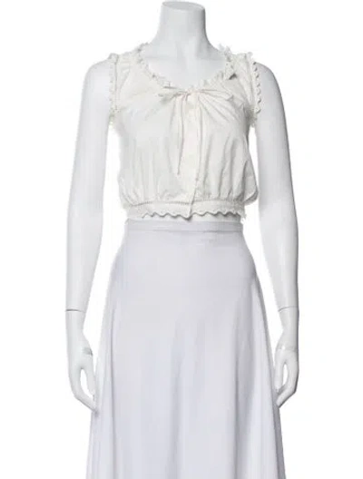 Pre-owned Le Jean Tie Neck Sleeveless Crop Top In White