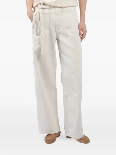 Le Jean Tie-waist Patch-pocket Jeans In White