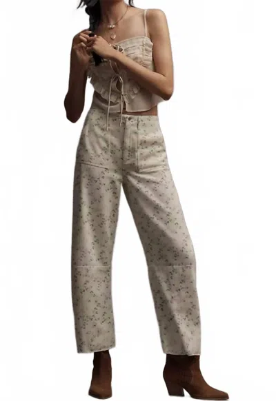 Le Jean Utility Soft Barrel Jeans In Lemon Floral In Gray