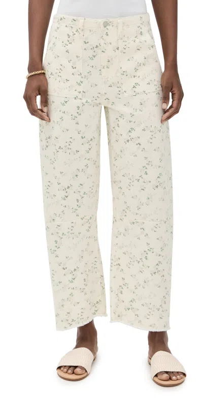 Le Jean Utility Soft Barrel Jeans Lemon Floral In White