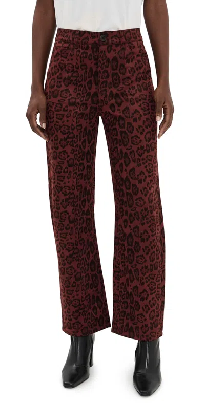 Le Jean Velvet Nomad High Rise Jeans Burgundy Leopard In Brown