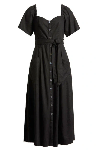 Le Jean Willow Belted Linen Blend Midi Dress In Black