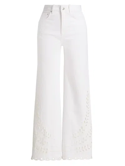Le Jean Women's Eyelet High-rise Relaxed Straight Jeans In White