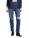 Le Jean Women's Isla Crystal High-rise Distressed Straight-leg Jeans In Sunset Blue