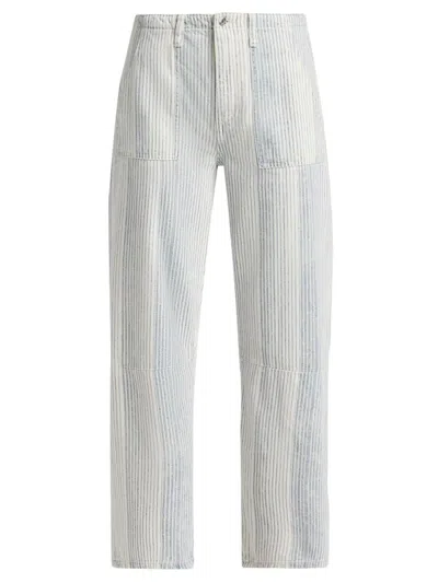 Le Jean Women's Stripe Utility Mid-rise Soft Barrel Crop Jeans In Multi