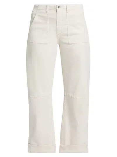 Le Jean Women's Utility Folded-cuff Barrel-leg Jeans In White