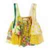 Le Jesus Yellow Ruffled Patchwork Ribbon Blouse In Multi