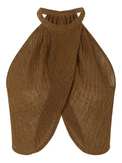 Le Kasha Womens Tabacco Alger Halter Linen Top In Brown