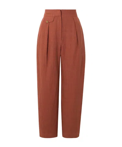 Le Kasha Jaouf Cropped Pleated Organic Linen Straight-leg Pants In Brown