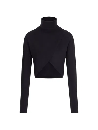 Le Kasha Arrone Crossover Cropped Sweater In Black