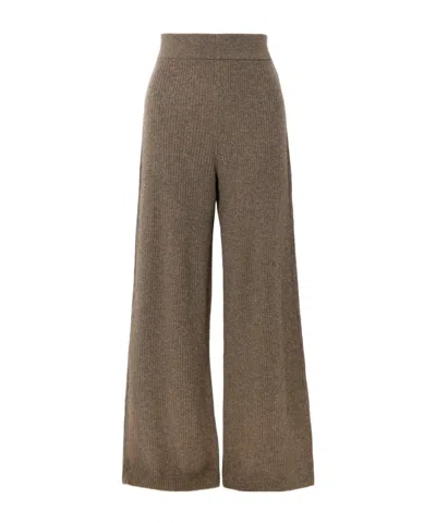 Le Kasha Banvir Ribbed Organic Cashmere Wide-leg Pants In Brown