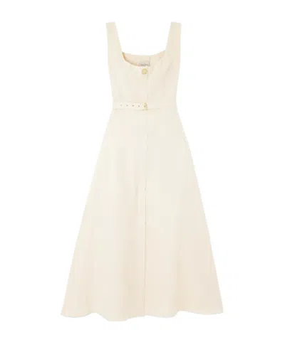Le Kasha Subu Belted Linen Midi Dress In White
