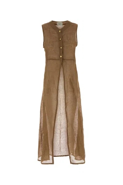 Le Kasha Biscuit Linen Biba Cardigan In Brown